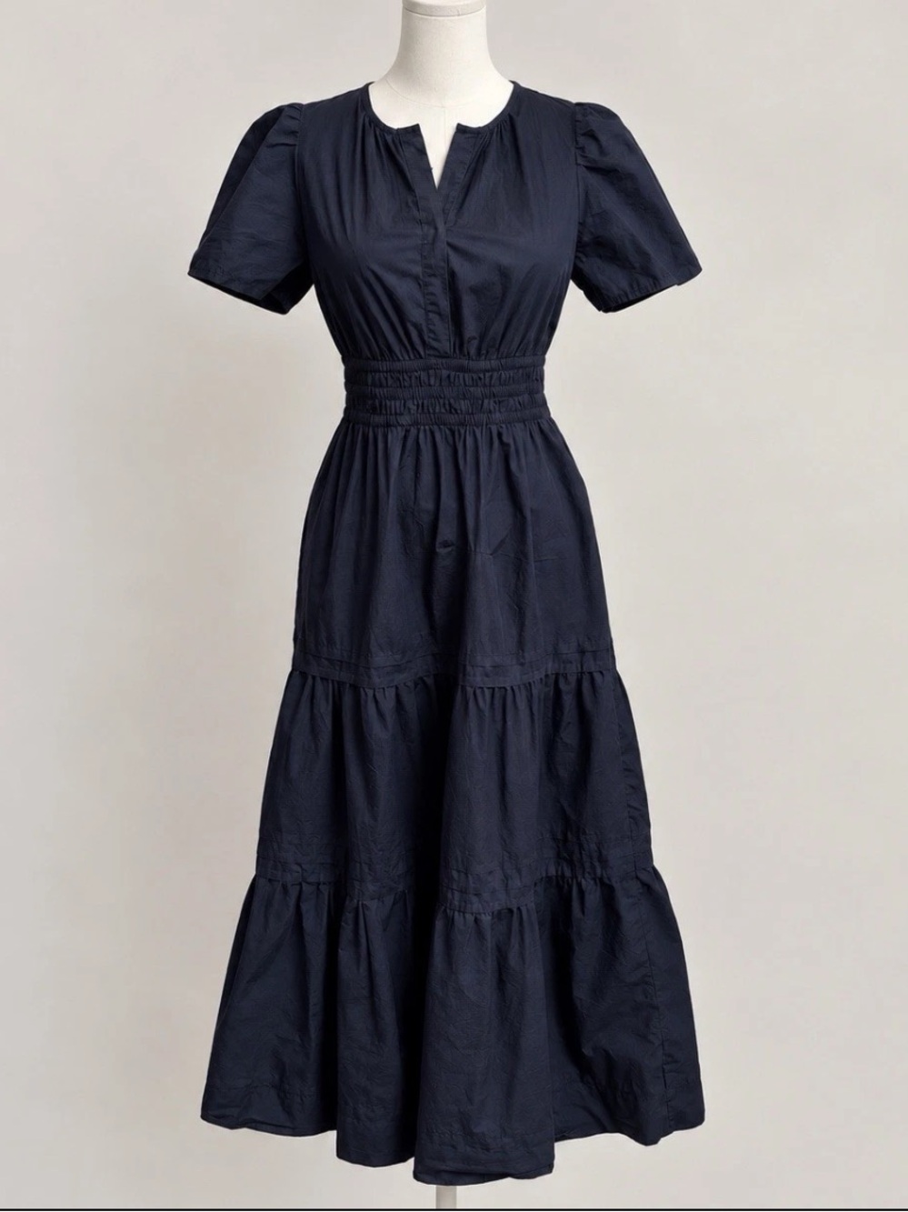 Quince Organic Cotton Poplin Tiered Maxi Dress Navy XS